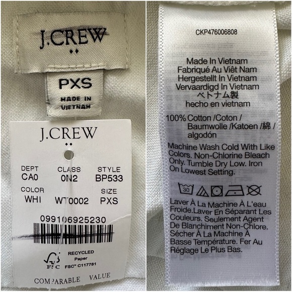 J. Crew Factory Top Petite Button-Up Oxford Shirt in Signature Fit White PXS NWT - Picture 8 of 11